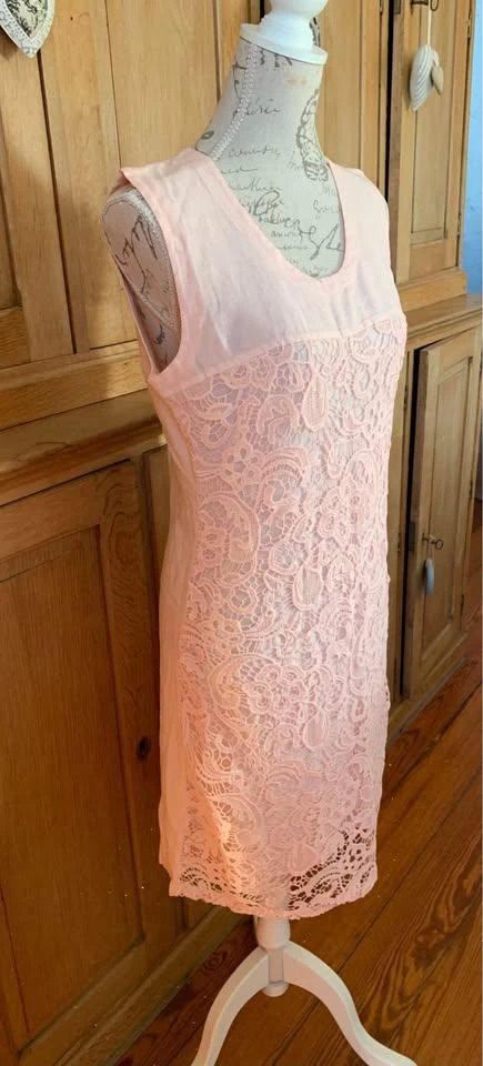 🌸 "Cassis" Dress in Powdered Pink Linen & Lace Embroidery – Size 42 – photo 5